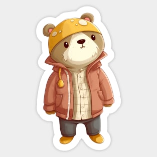 A cute teddy bear wearing street fashion Sticker